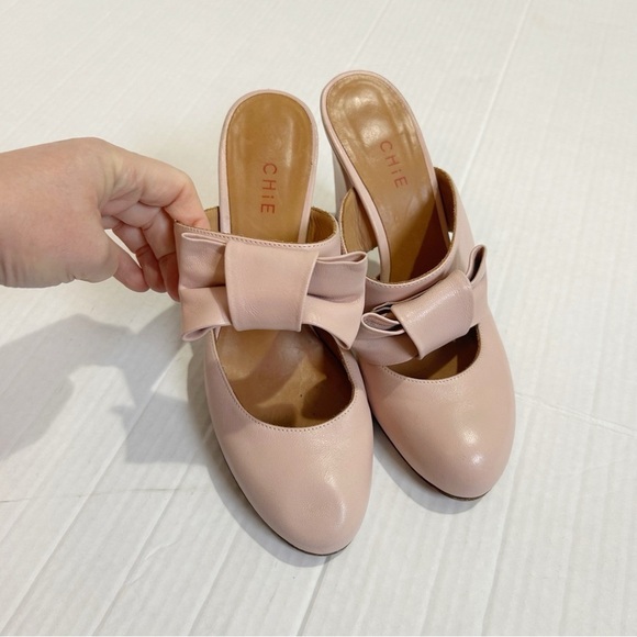 CHiE by Chie Mihara Mary Jane Mules Size 38.5 Size 7.5 Pink Leather Spain Pastel - Picture 3 of 16